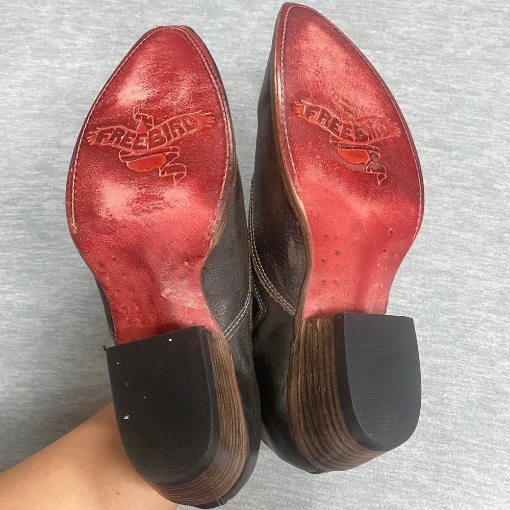 Freebird Wyoming Women's 9 Western Ankle Boots Brown Leather Cowgirl Western - Picture 15 of 16